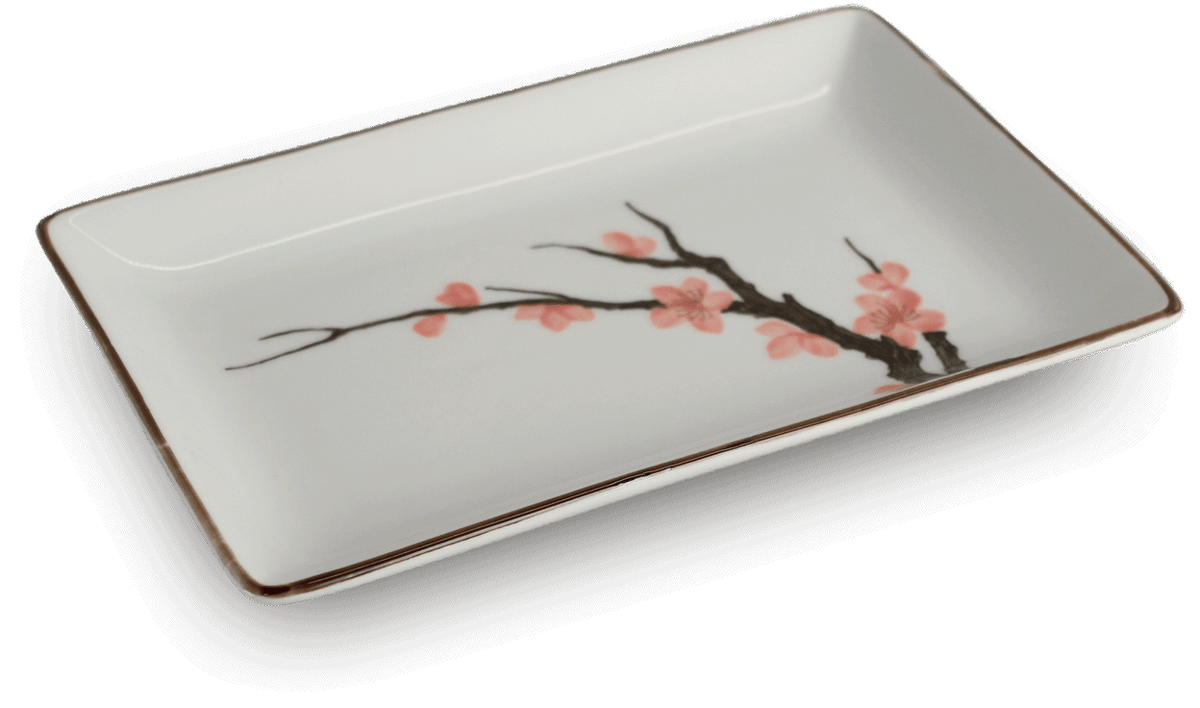 Sushitallrik med Sakura-motiv. Storlek: 20×13 cm | H2,5 cm.