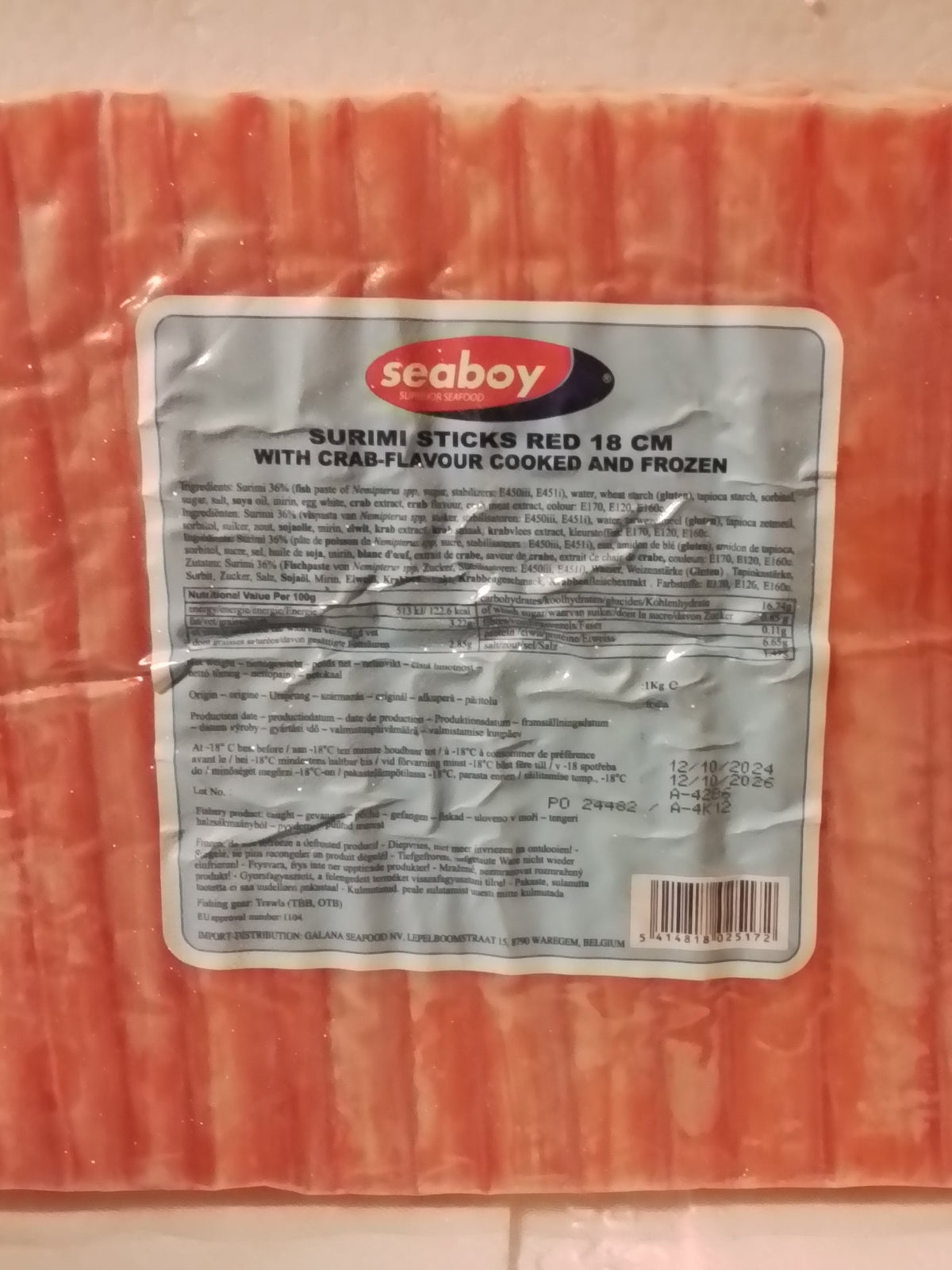Fryst Surimi Crabsticks 18cm 1kg Seaboy