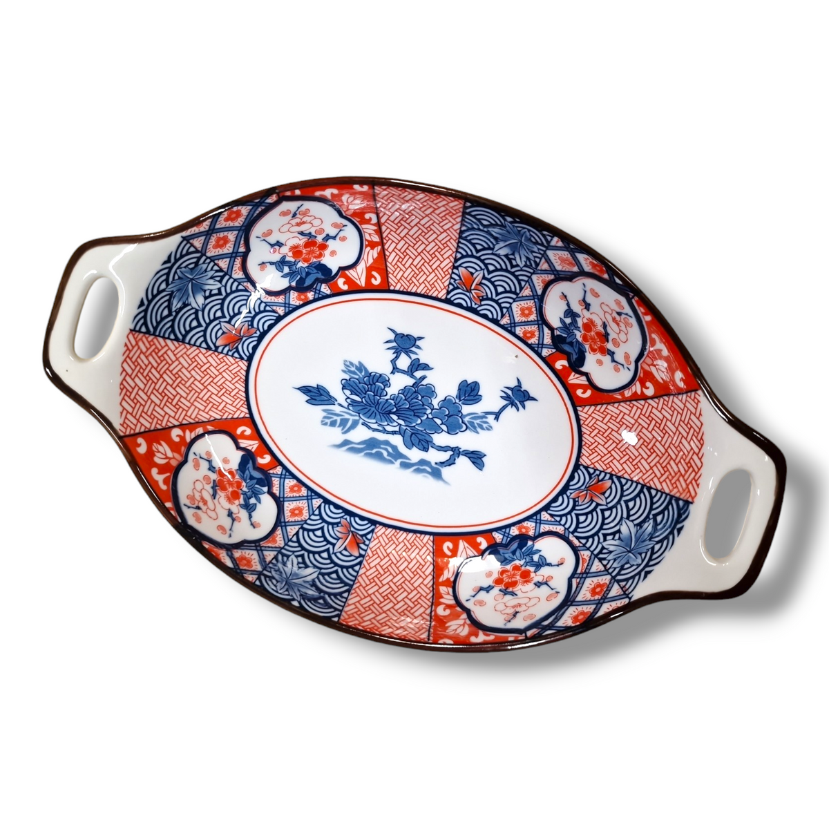 Avlång Blå röd japansk fat 12" imari porslin